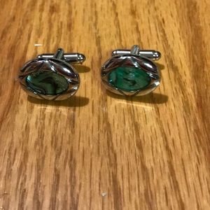 Silver& Green Pearl Stone Cuff Links-NWOT